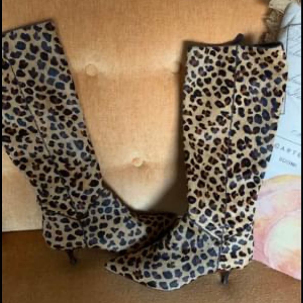 New COLE HAAN Tall Leather Leopard Boots, Size 8